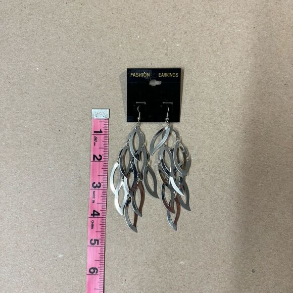 Fashion Silver Toned Large Tear drop Shaped Dangle Earrings Fish Hook Earrings - Picture 2 of 3